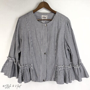 Live A Little Nautical Blouse Blazer Seersucker Romantic Ruffle Coquette Top XL